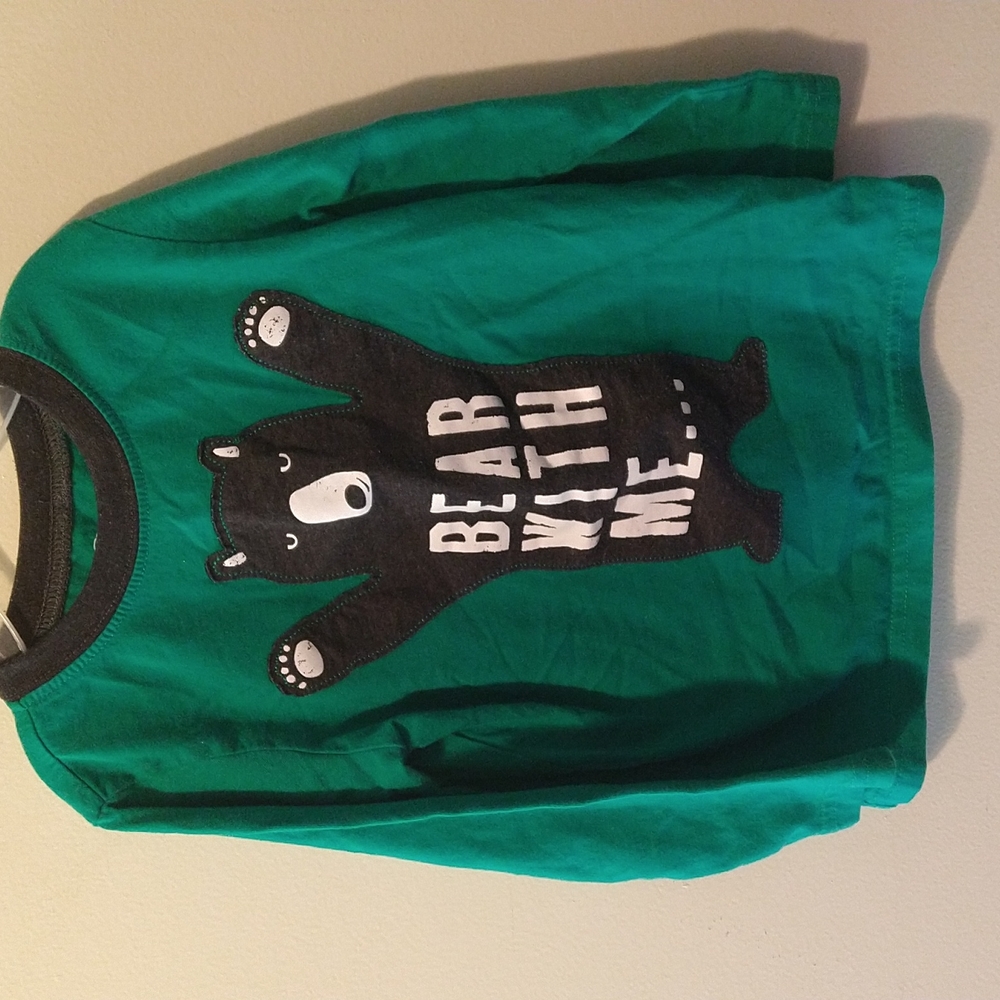 Toddlers Size 4T 100% Cotton Okie Dokie Green "Bear With Me"  Long Sleeve Shirt